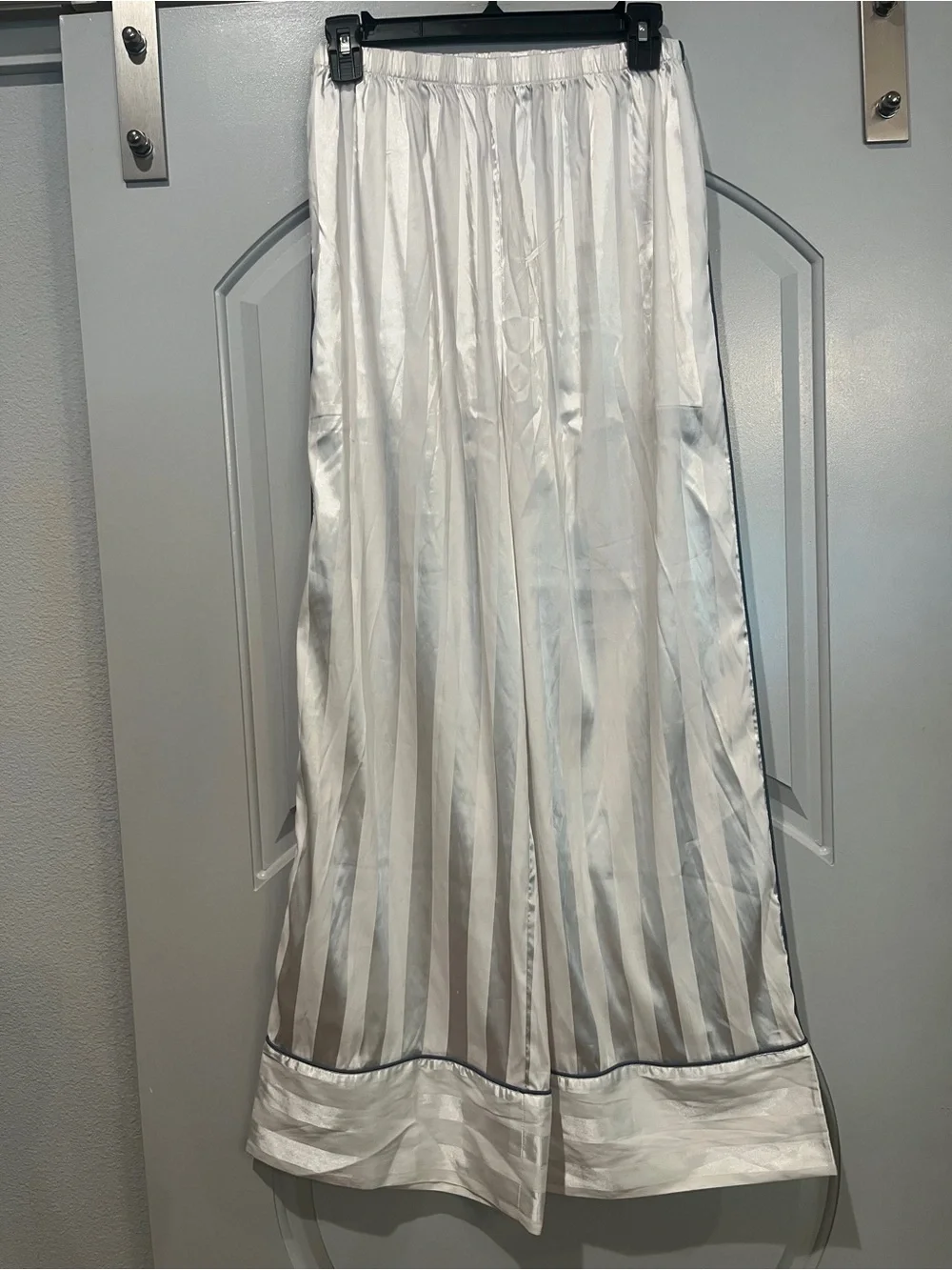 Free people White matte striped Satin wide leg pj pants. So chic!